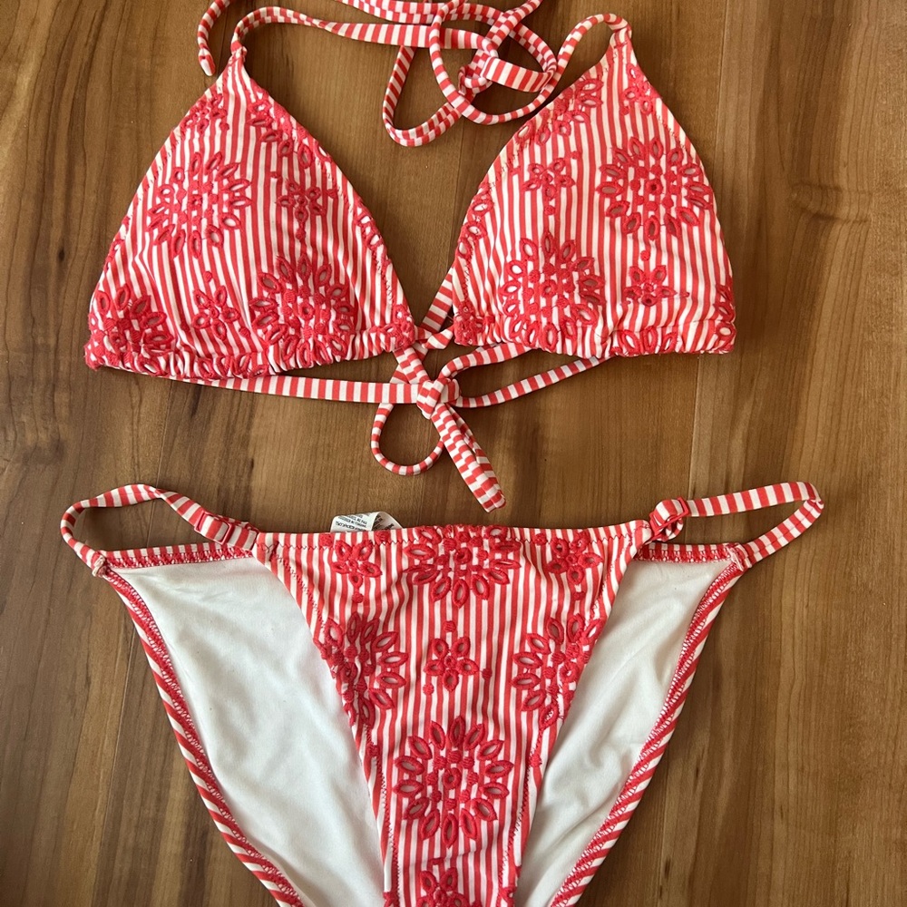 Aerie Red Patterned Bikini Set. Top is a Medium Bottom is a Small.